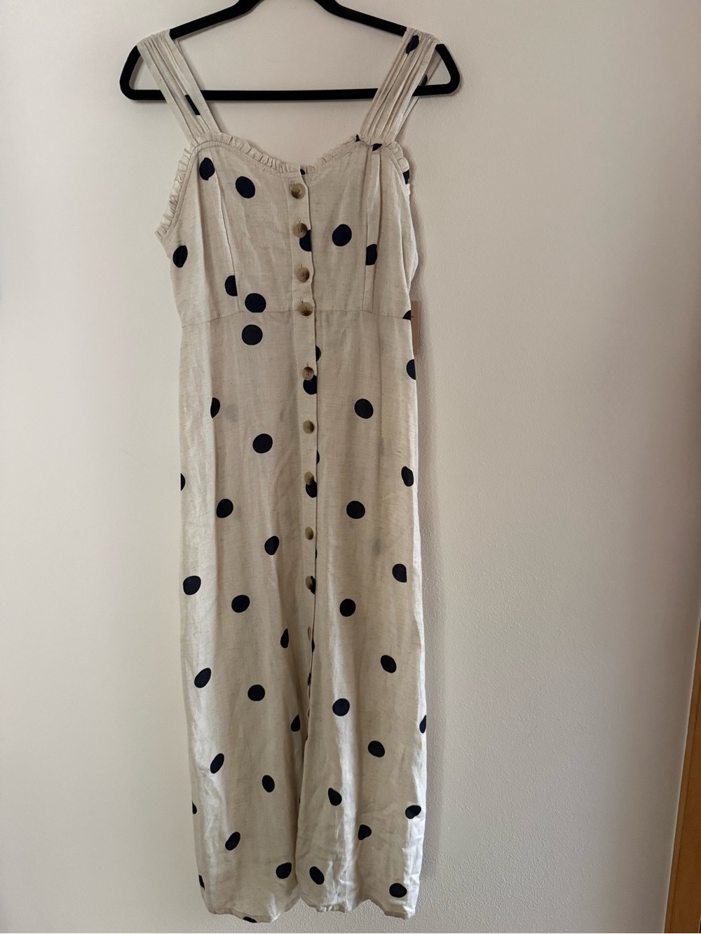Sincerely Jules Polka Dot Linen Blend Maxi Dress Cottagecore Button Front Sz M